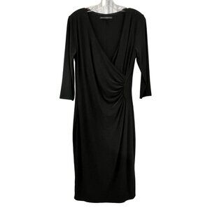 WHBM Womens Sheath Midi Dress Sunburst 3/4 Sleeve Black Size Medium